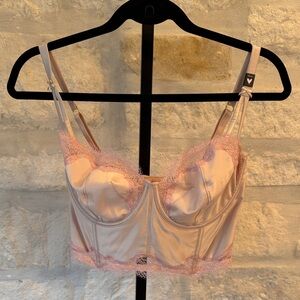 Satin Longline Lace Trim Bralette in Blush Pink/ Bust: 13.5”